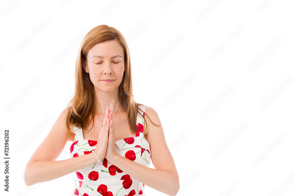 model isolated on plain background praying wishing model isolated on plain background praying wishing