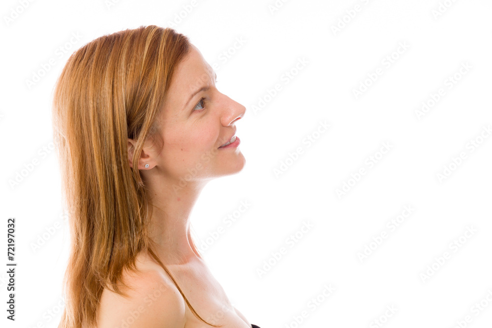 model isolated on plain background back looking behind model isolated on plain background back looking behind
