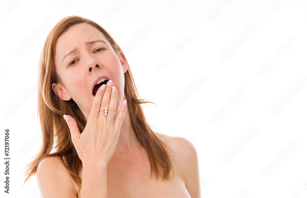 model isolated on plain background tired bored yawning model isolated on plain background tired bored yawning
