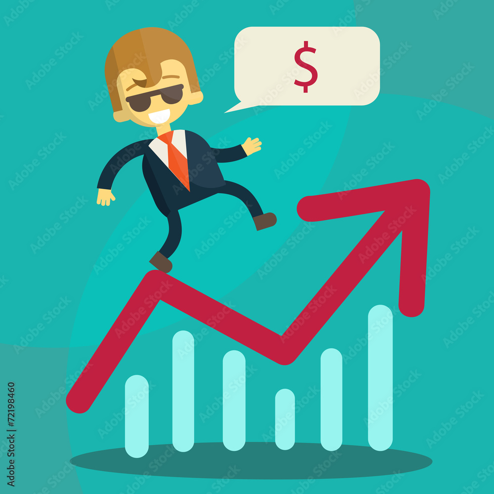 Obraz premium Cheerful businessman climbing a bar chart