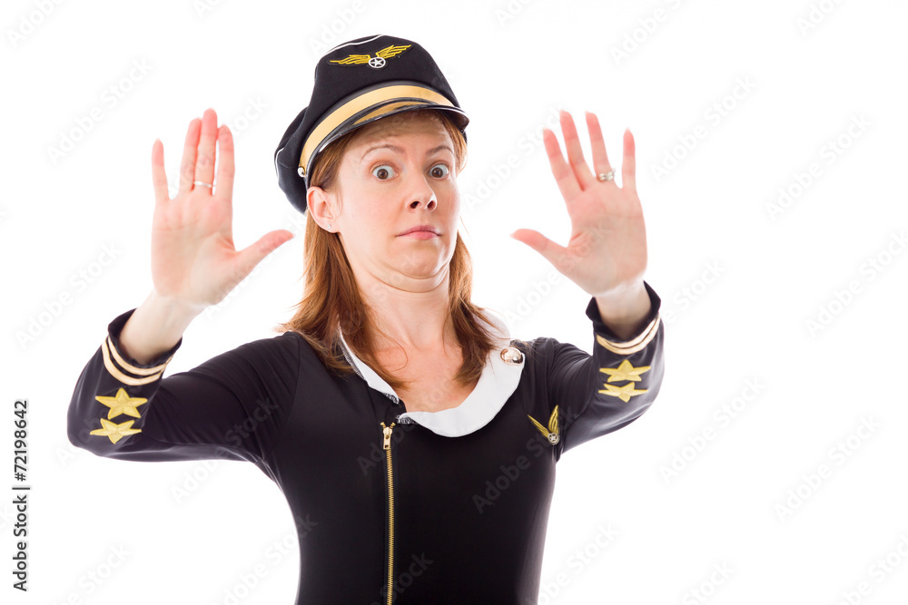 model isolated on plain background stop sign with hands