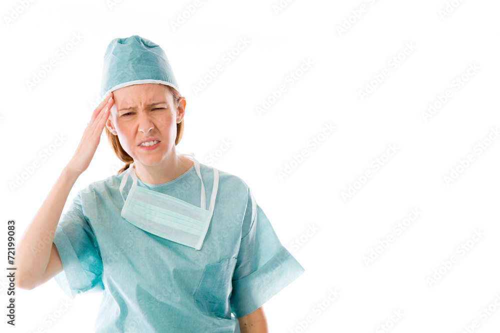 model isolated on plain background confused headache model isolated on plain background confused headache