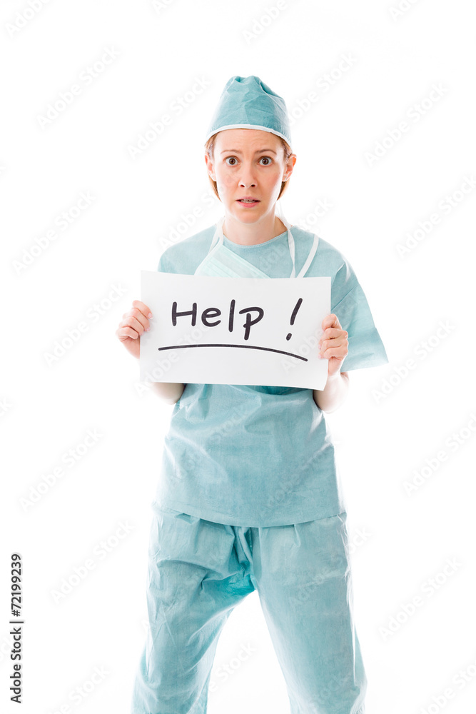 model isolated on white holding a sign