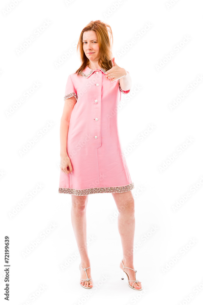 model isolated on plain background greetings hand shake model isolated on plain background greetings hand shake