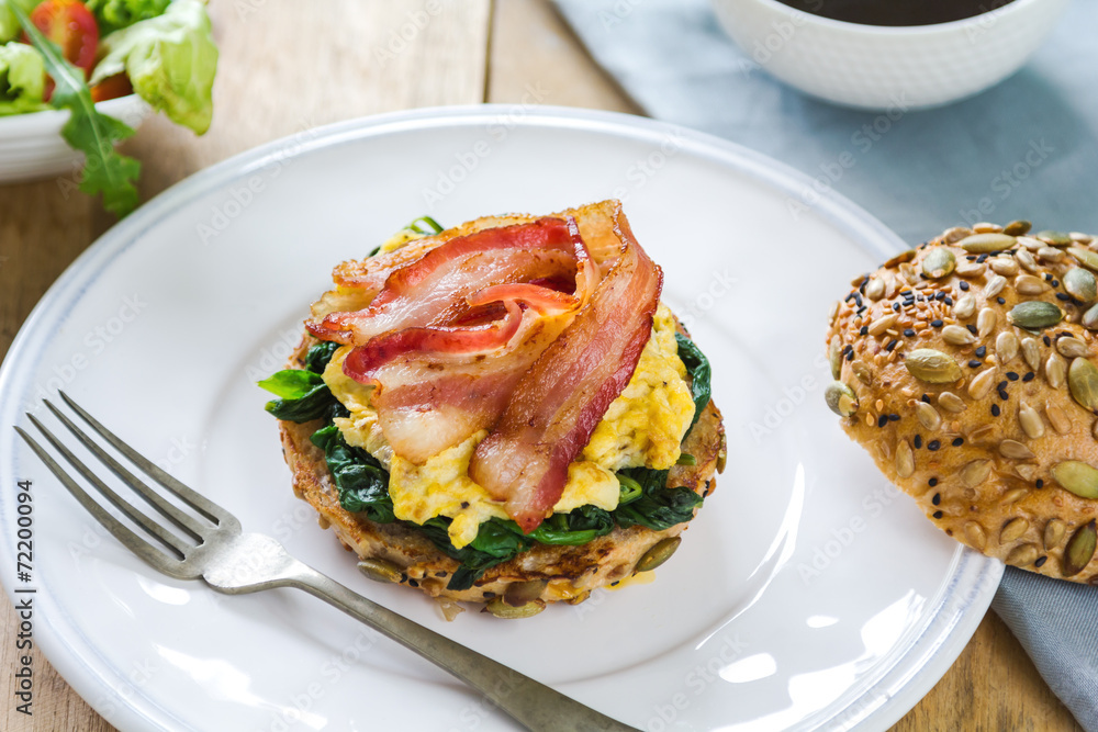 Bacon,Egg and Spinach Sandwich breakfast Bacon,Egg and Spinach Sandwich breakfast