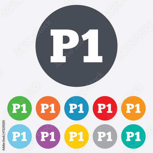 Parking first floor icon. Car parking P1 symbol.