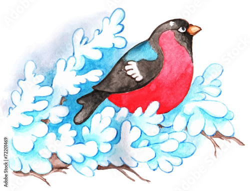 Christmas background with bullfinch