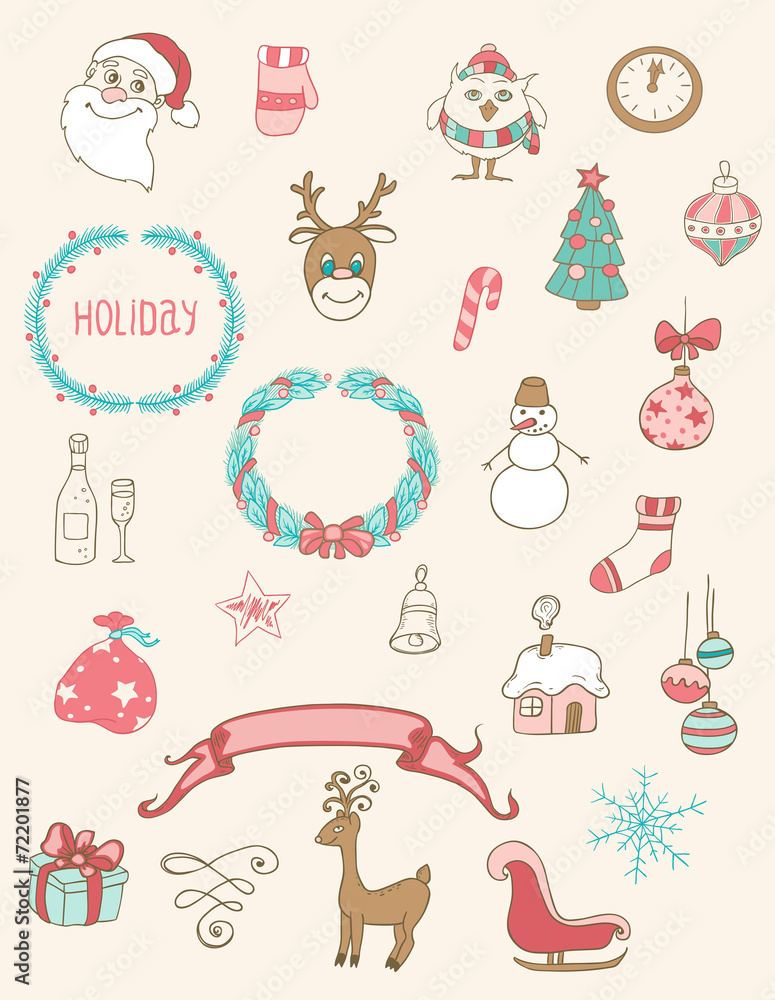 Fototapeta premium Christmas doodle desing elements