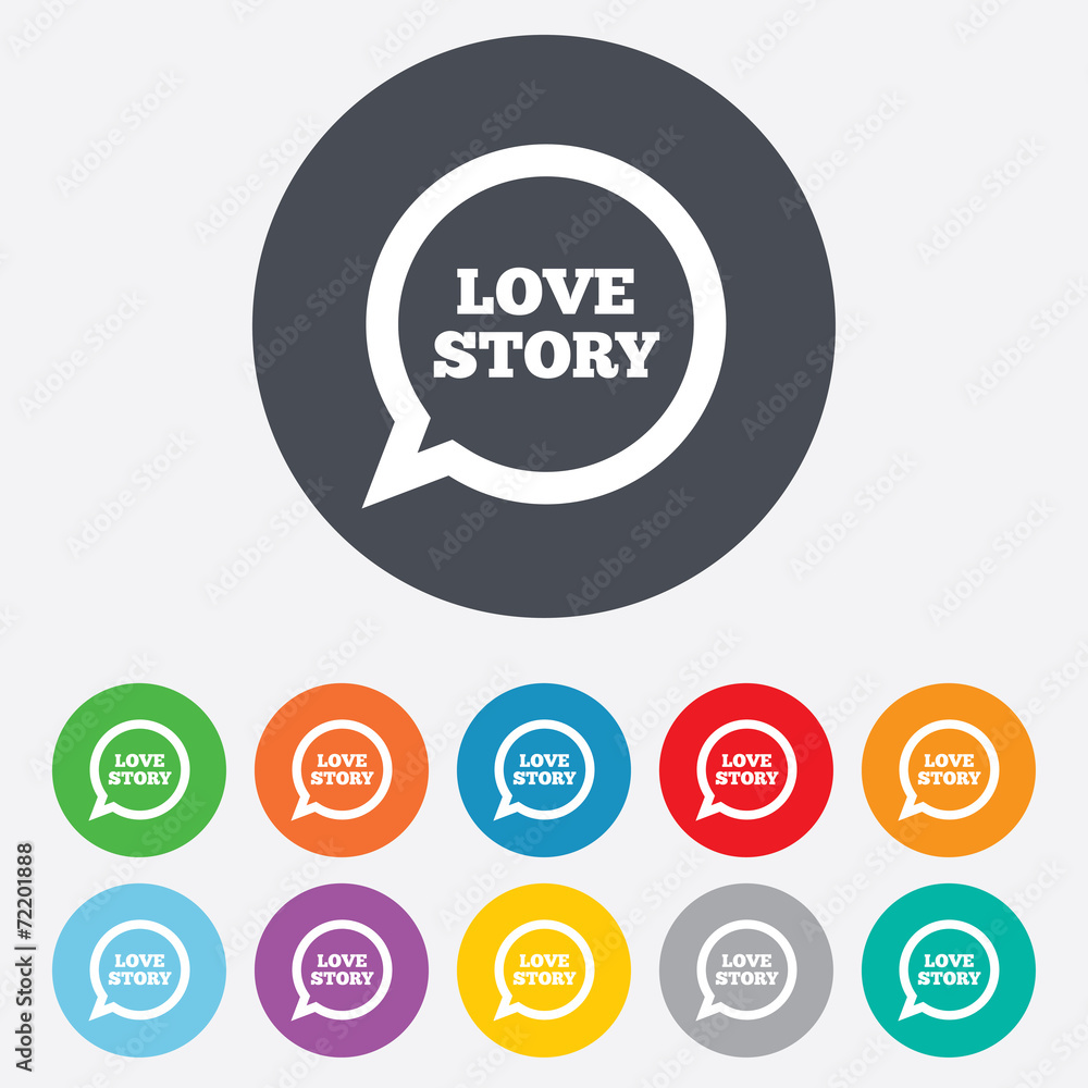 Love story speech bubble sign icon. Engagement symbol. Love story speech bubble sign icon. Engagement symbol.