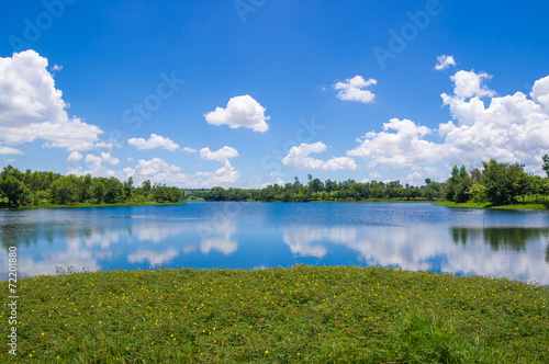 River with blue sky and cloud.