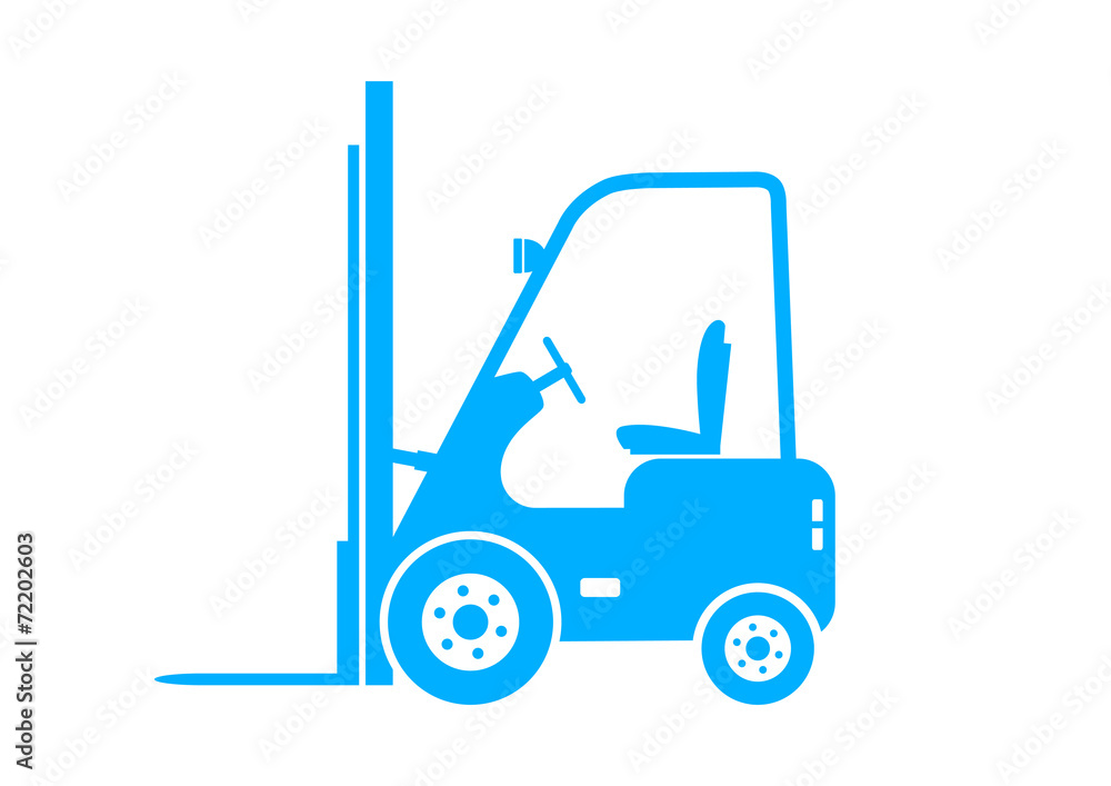 Blue forklift truck on white background