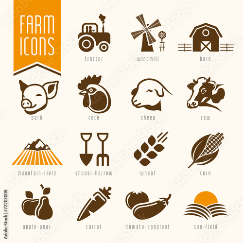 Farm and butcher shop icon set