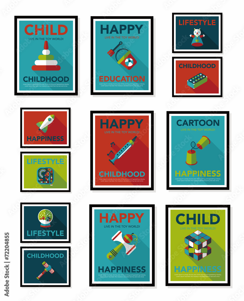 Toy poster flat banner design flat background set, eps10 Toy poster flat banner design flat background set, eps10