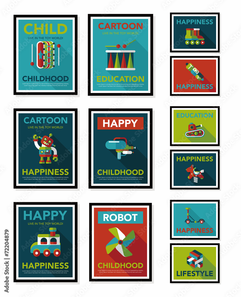 Toy poster flat banner design flat background set, eps10 Toy poster flat banner design flat background set, eps10