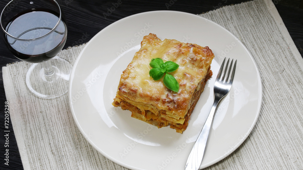 Beef Lasagne with wine