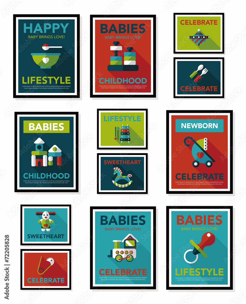 Baby poster flat banner design flat background set, eps10 Baby poster flat banner design flat background set, eps10