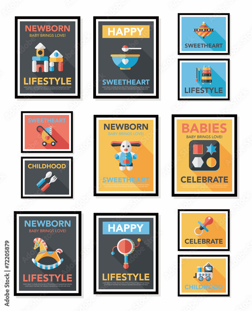 Baby poster flat banner design flat background set, eps10 Baby poster flat banner design flat background set, eps10
