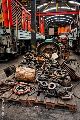 Rusty industrial machine parts