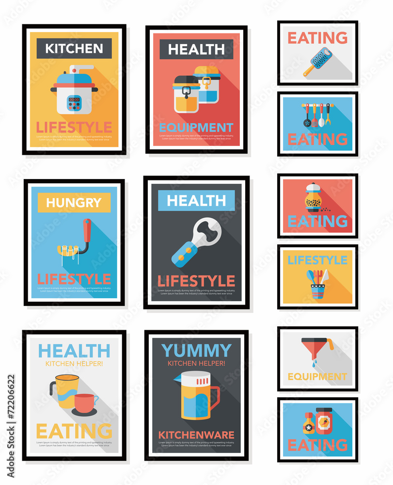 Fototapeta premium Kitchenware poster flat banner design flat background set, eps10