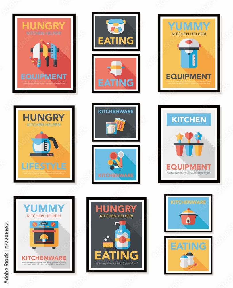Kitchenware poster flat banner design flat background set, eps10 Kitchenware poster flat banner design flat background set, eps10