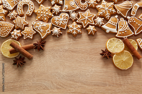 Homemade christmas cookies on wooden table