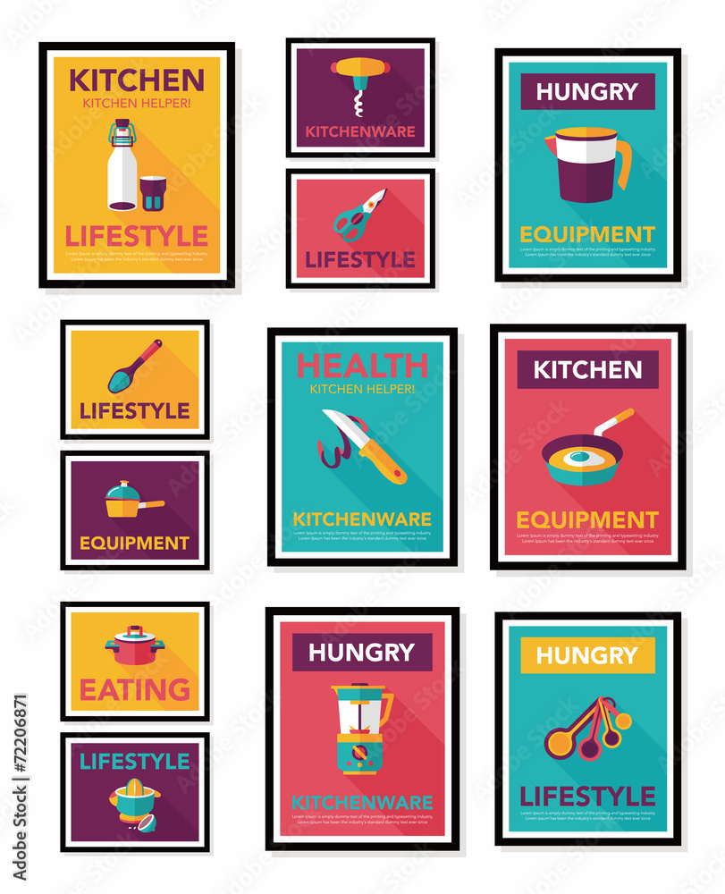 Kitchenware poster flat banner design flat background set, eps10 Kitchenware poster flat banner design flat background set, eps10