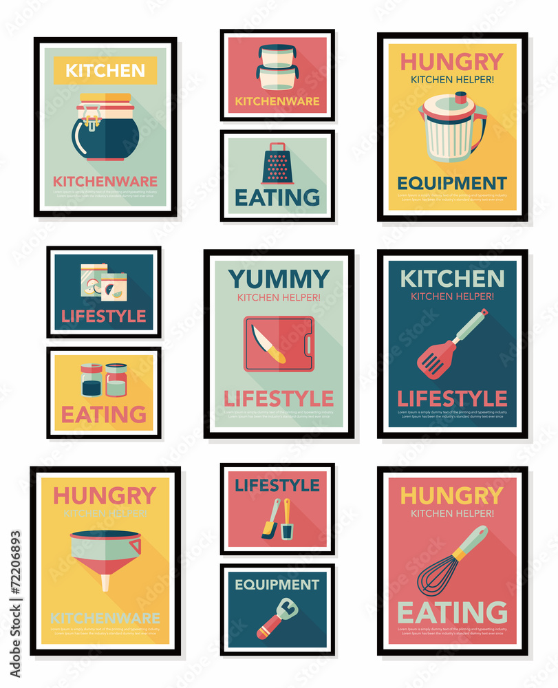 Kitchenware poster flat banner design flat background set, eps10 Kitchenware poster flat banner design flat background set, eps10