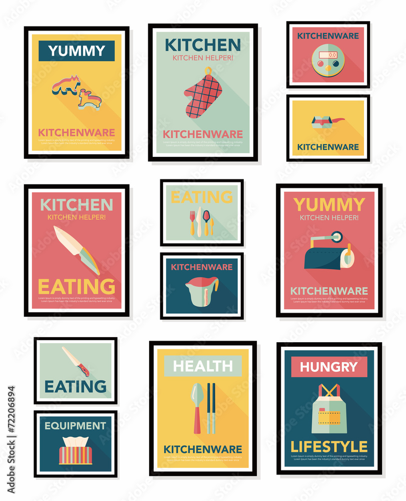 Kitchenware poster flat banner design flat background set, eps10 Kitchenware poster flat banner design flat background set, eps10