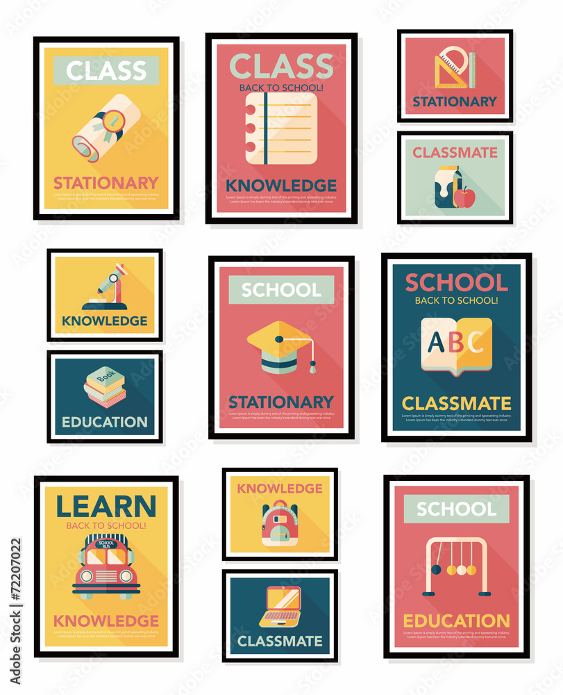School poster flat banner design flat background set, eps10 School poster flat banner design flat background set, eps10