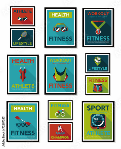 Sport poster flat banner design flat background set, eps10