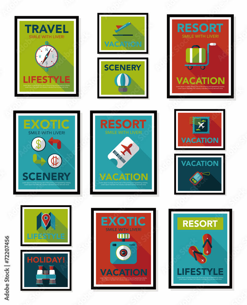Fototapeta premium Travel poster banner design flat background set, eps10