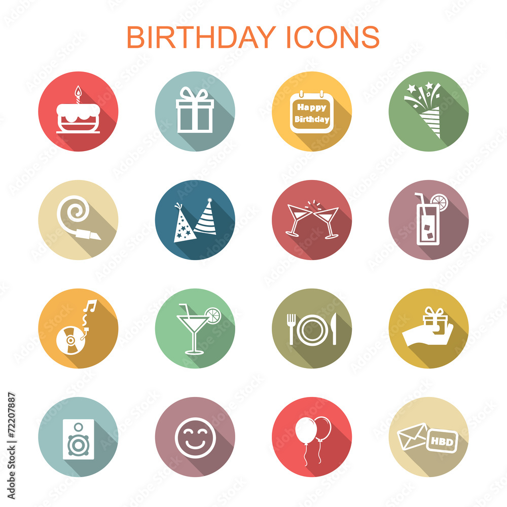 birthday long shadow icons birthday long shadow icons