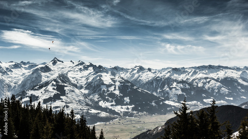 Beautiful mountain ski landscape with Kitzsteinhorn in the backg