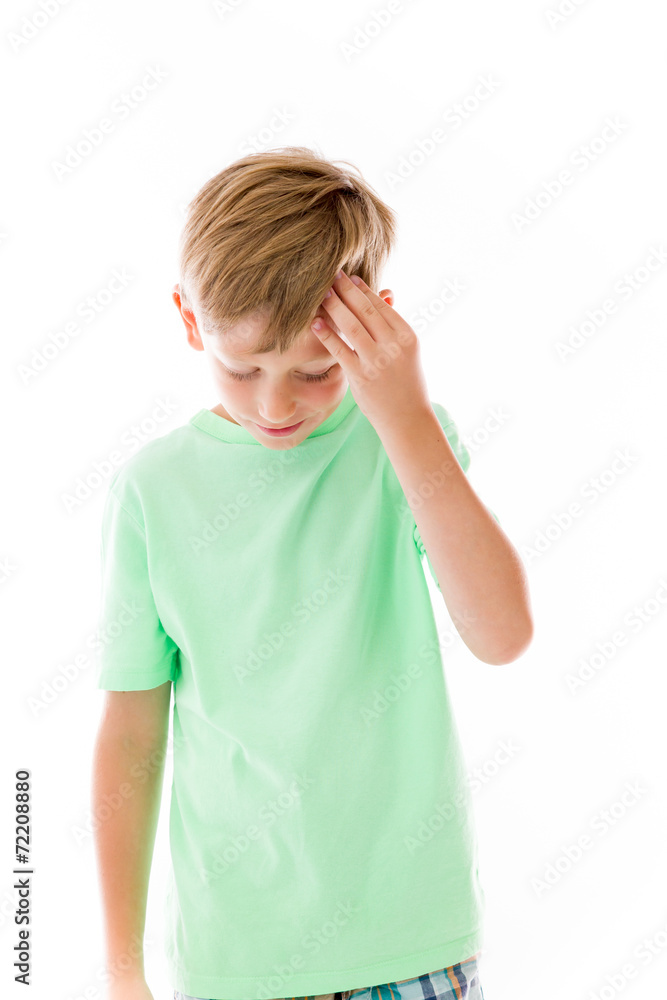 model isolated on plain background confused headache