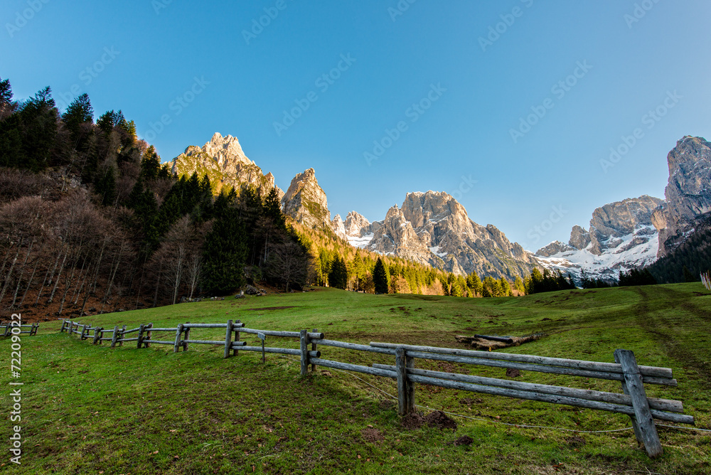 Fence in the meadows in the mountains, Dolomites