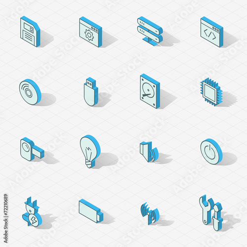 Light vector isometric flat design icon set