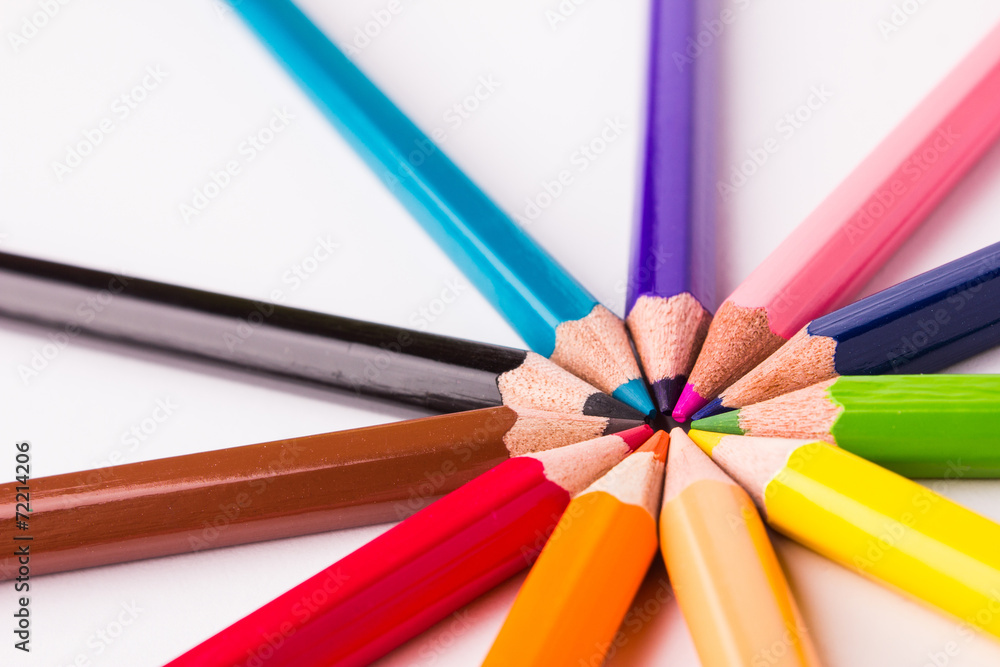 Many different colored pencils on white background Many different colored pencils on white background