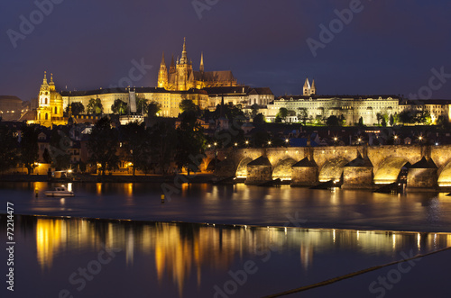 Prague at night, Charles bridge and Prague castle