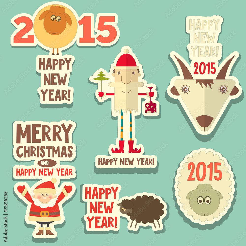 Christmas stickers - obrazy, fototapety, plakaty 