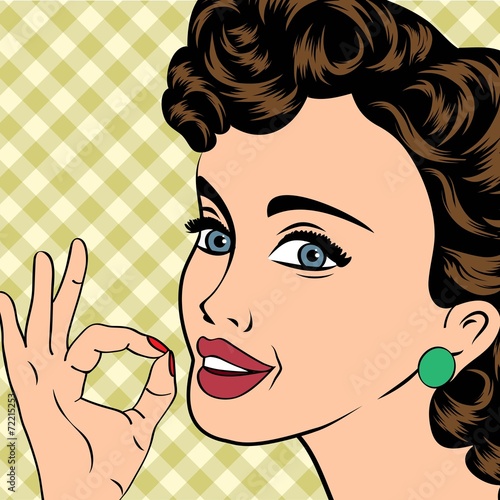 pop art cute retro woman in comics style