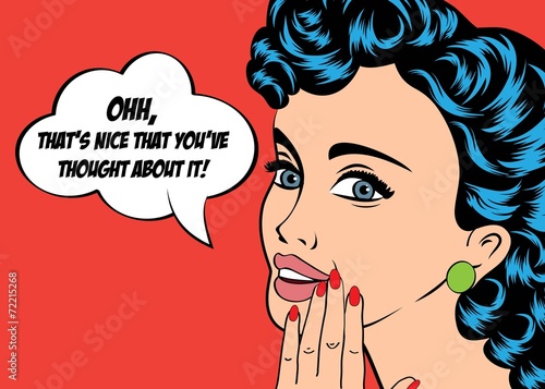 pop art cute retro woman in comics style