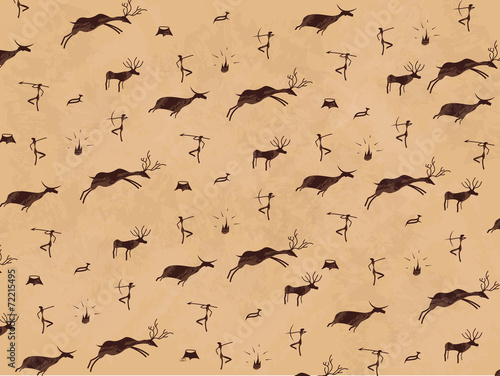 Prehistoric cave painting. Mural. Art.