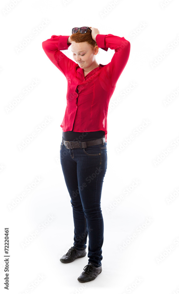 model isolated on plain background stressed upset pulling hairs model isolated on plain background stressed upset pulling hairs