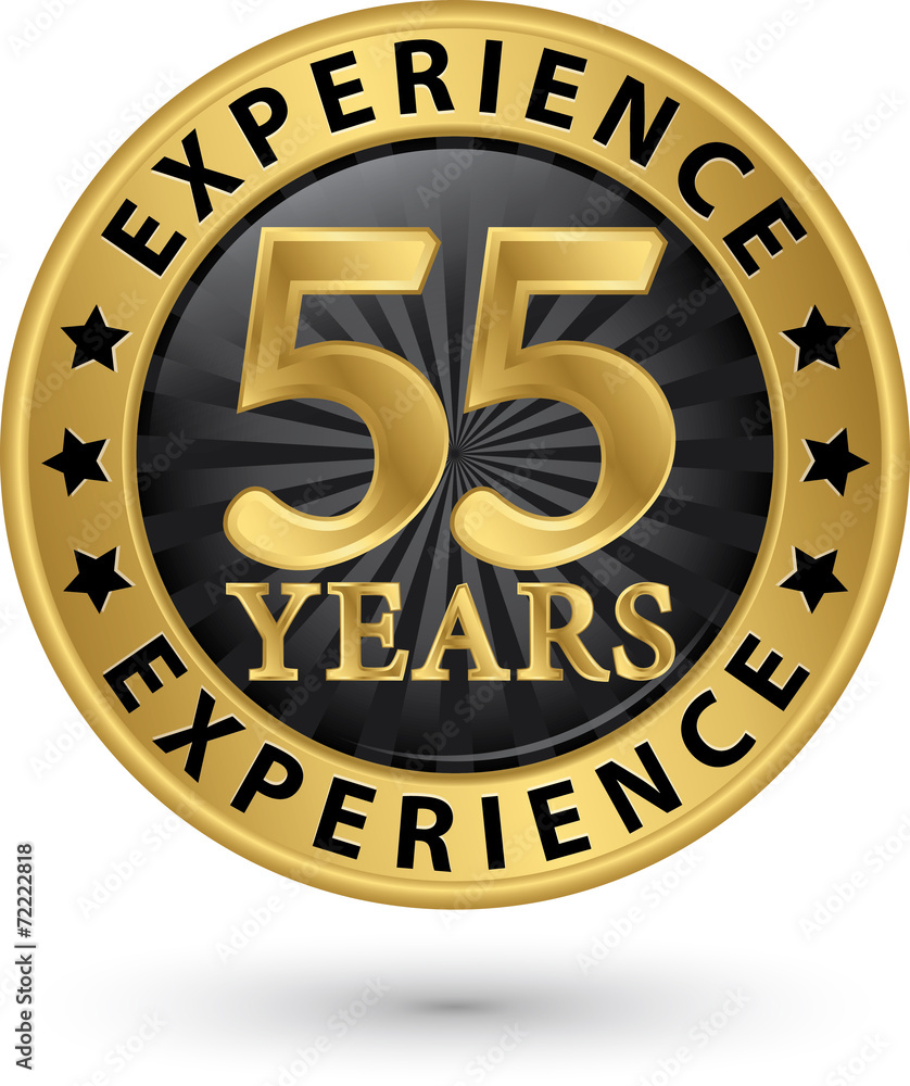 55 years experience gold label, vector illustration