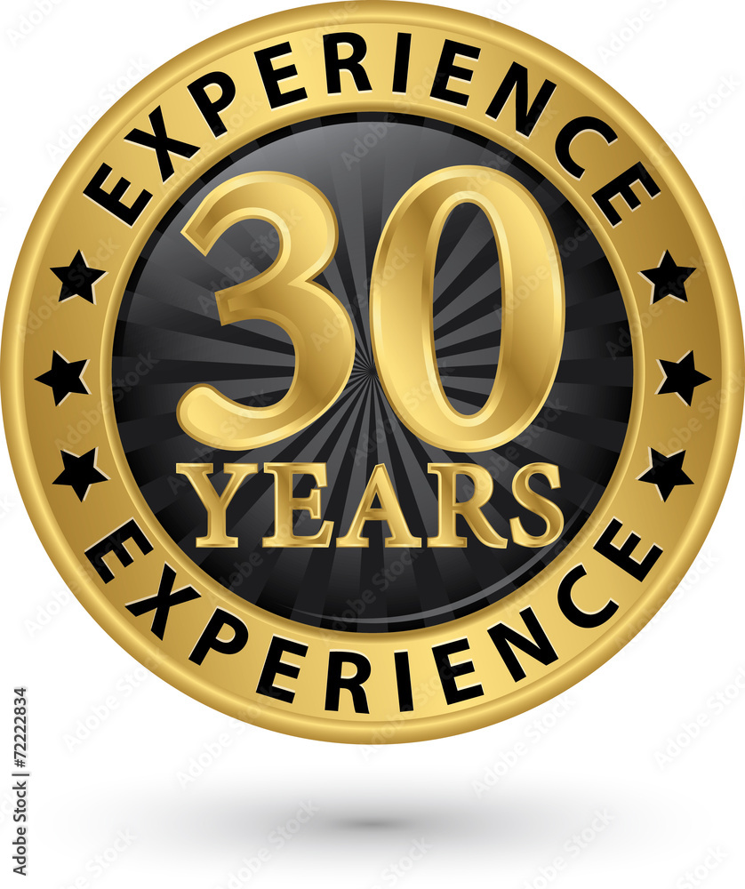 30 years experience gold label, vector illustration - obrazy, fototapety, plakaty 