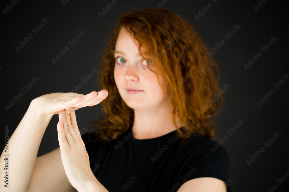 model isolated on plain background hand gesture break sign model isolated on plain background hand gesture break sign