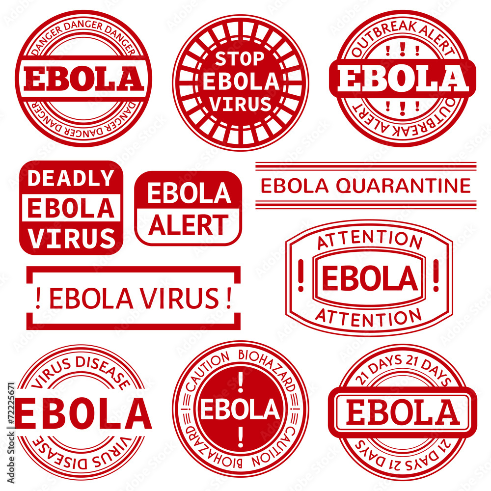 Set of red stamp with Ebola concept text on white background Set of red stamp with Ebola concept text on white background