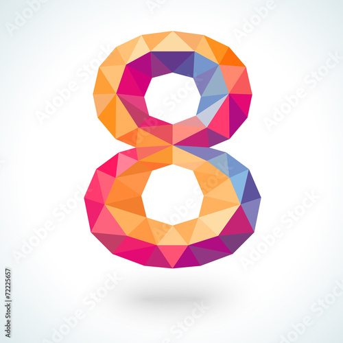 Number eight in modern polygonal crystal style. Vector