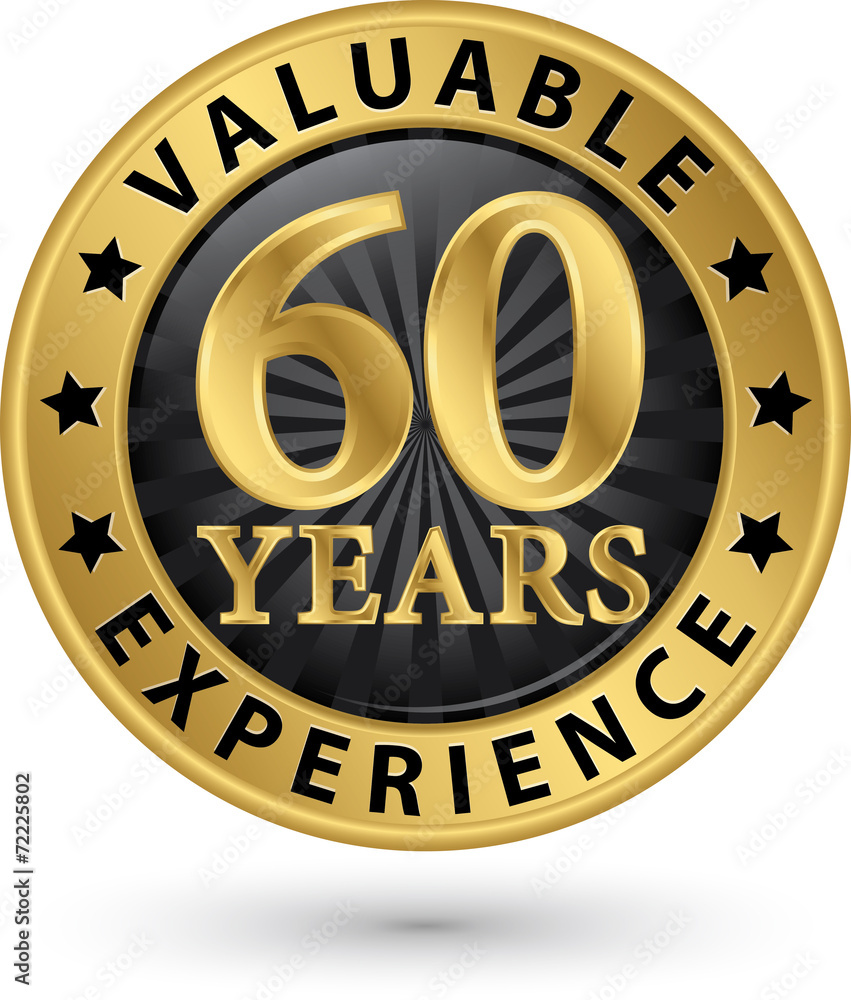 60 years valuable experience gold label, vector illustration