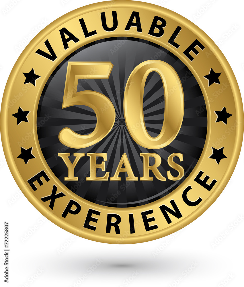 50 years valuable experience gold label, vector illustration